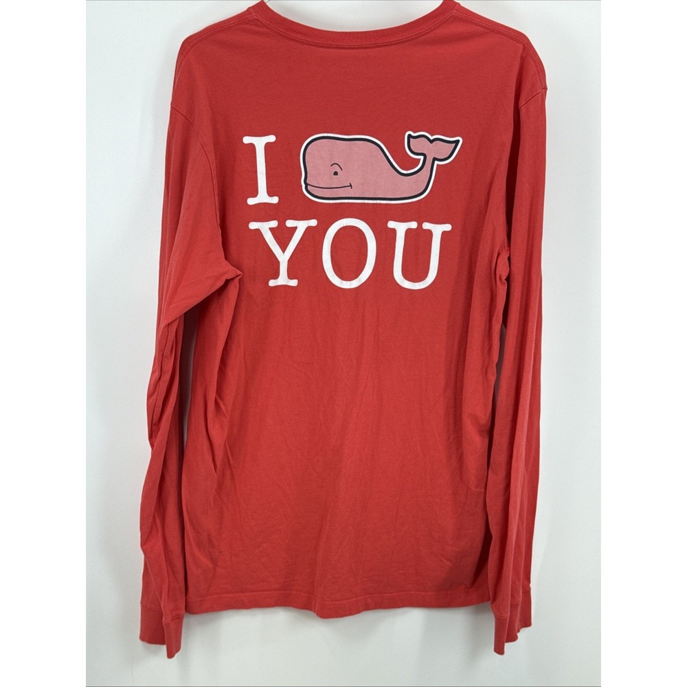 Vineyard Vines Pocket Tee T-Shirt Long Sleeve‎ I Whale You Red Men's Medium S - Picture 3 of 6
